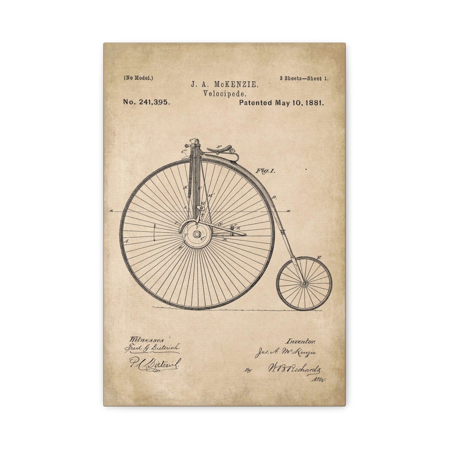 Old Style Bicycle Patent Canvas Wall Art