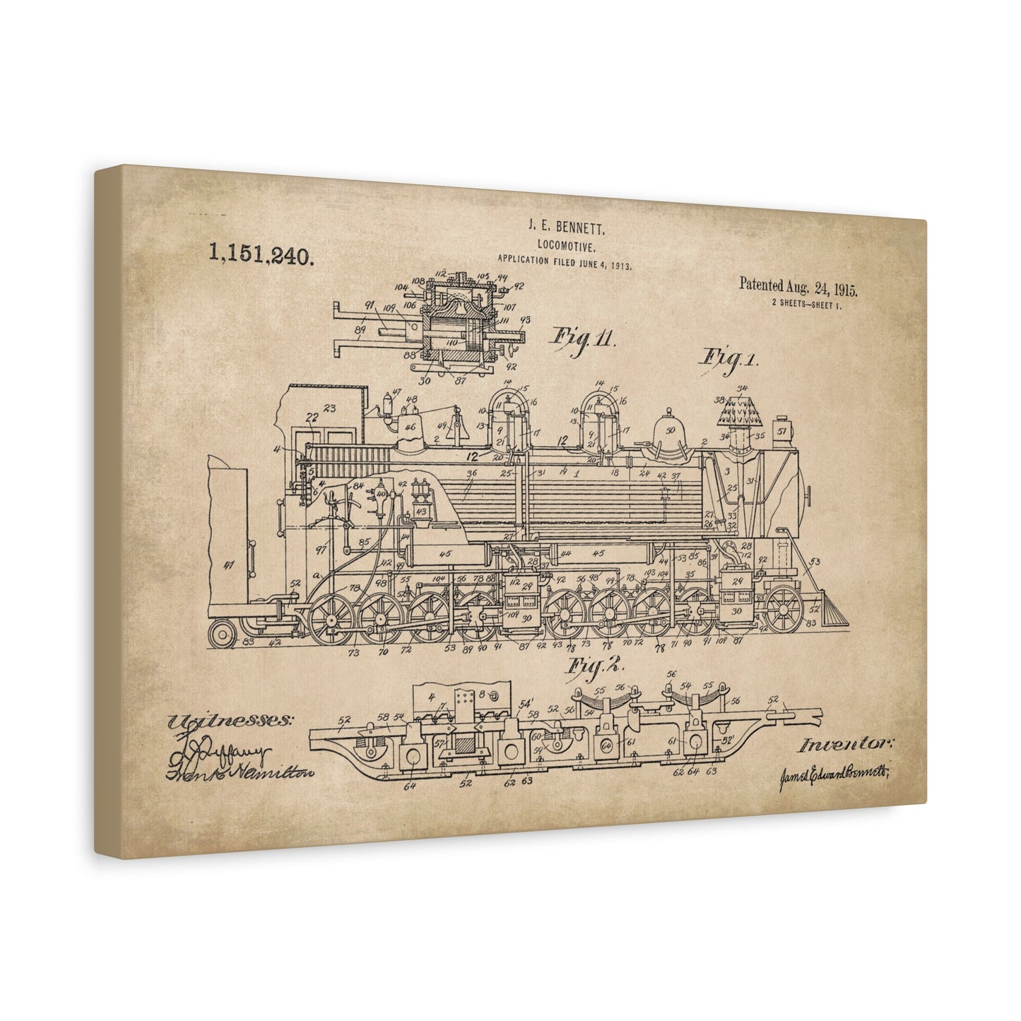 Steam Locomotive Patent Canvas Wall Art