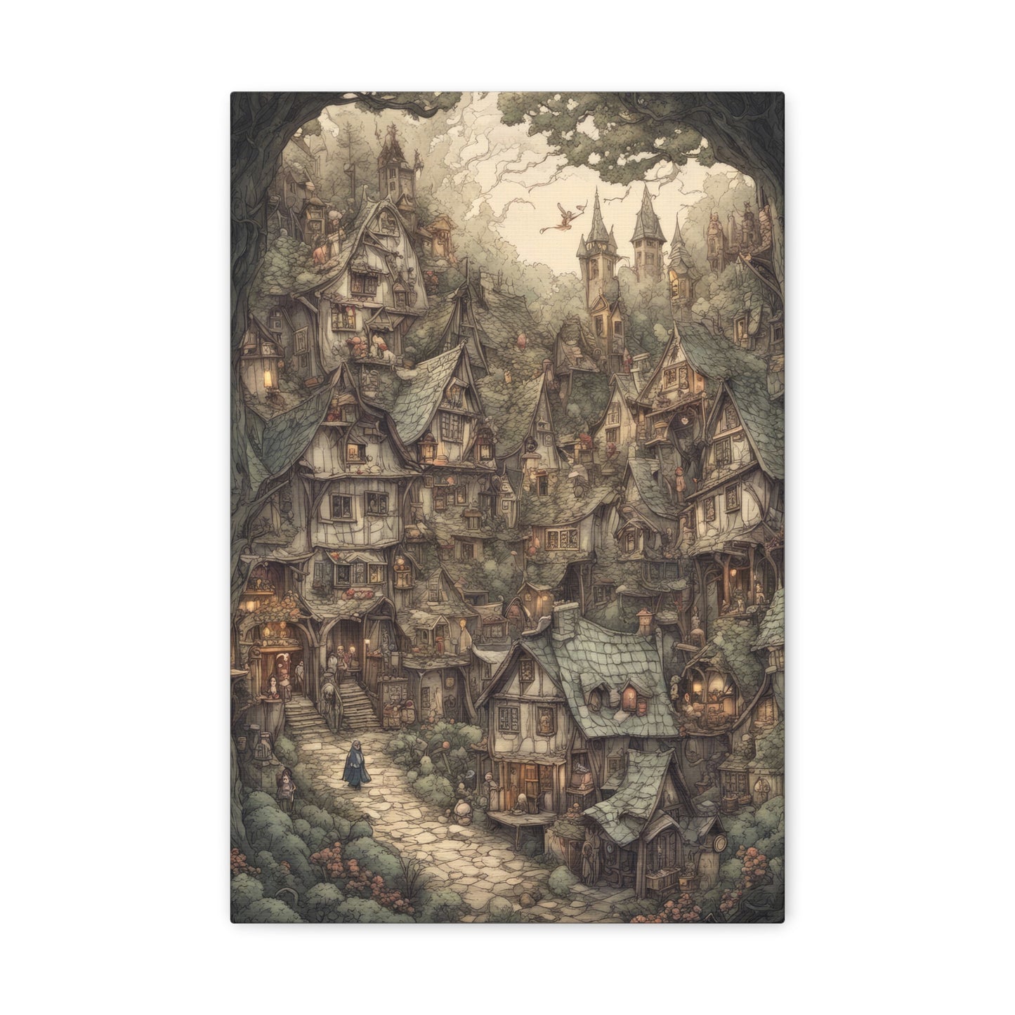 Medieval Village of Dwarves Fantasy Painting III Canvas Print