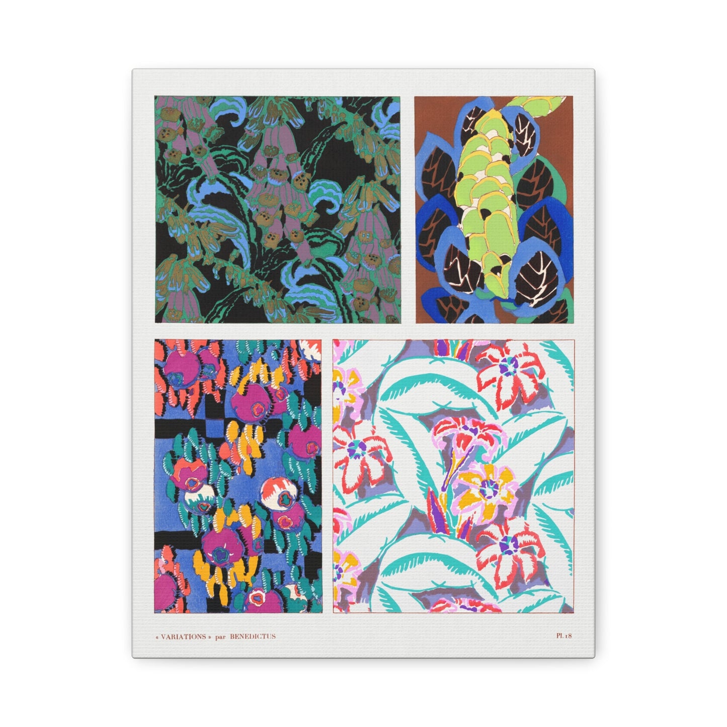 Variations #18 - Floral Art Deco Pattern by Edouard Benedictus Canvas Print