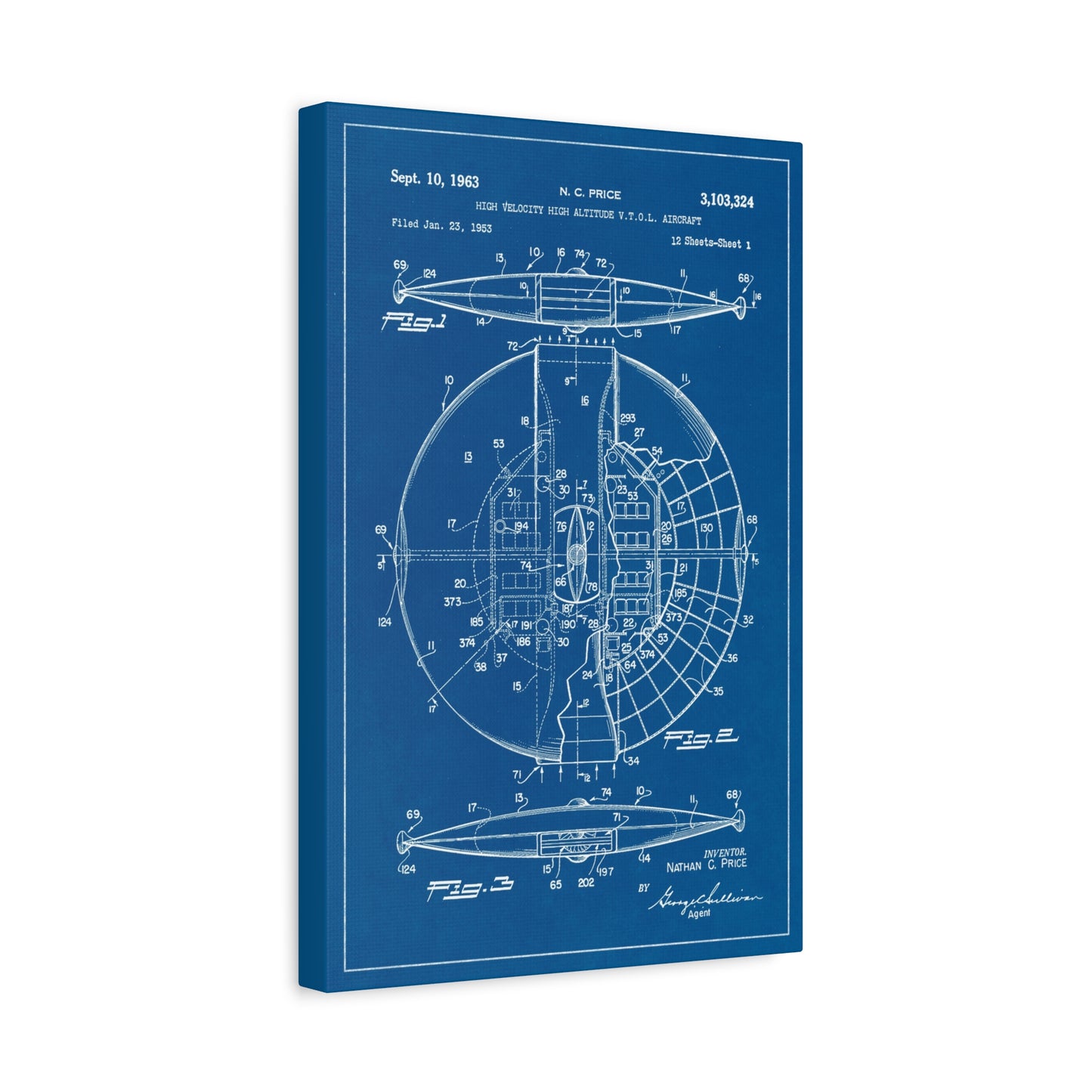 UFO Flying Saucer Patent Canvas Wall Art