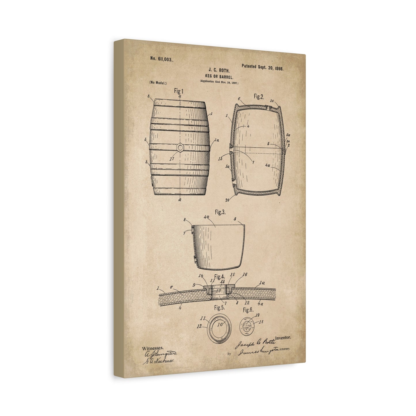 Whiskey Barrel Patent Canvas Wall Art