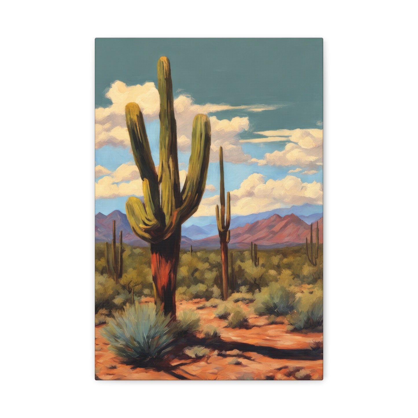 Saguaro Cactus in Mesa Arizona Acrylic Painting Canvas Print