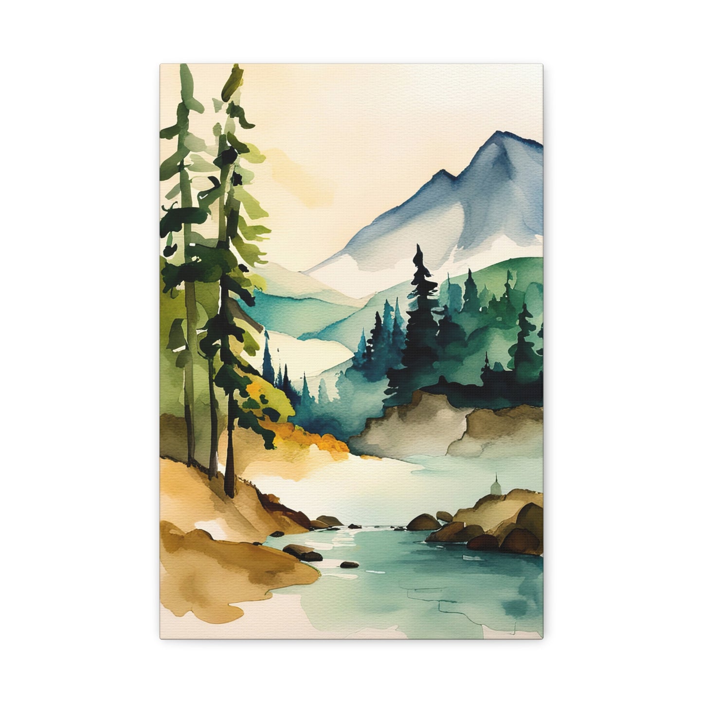 Cascade Mountains Scenic Watercolor Painting I Canvas Print