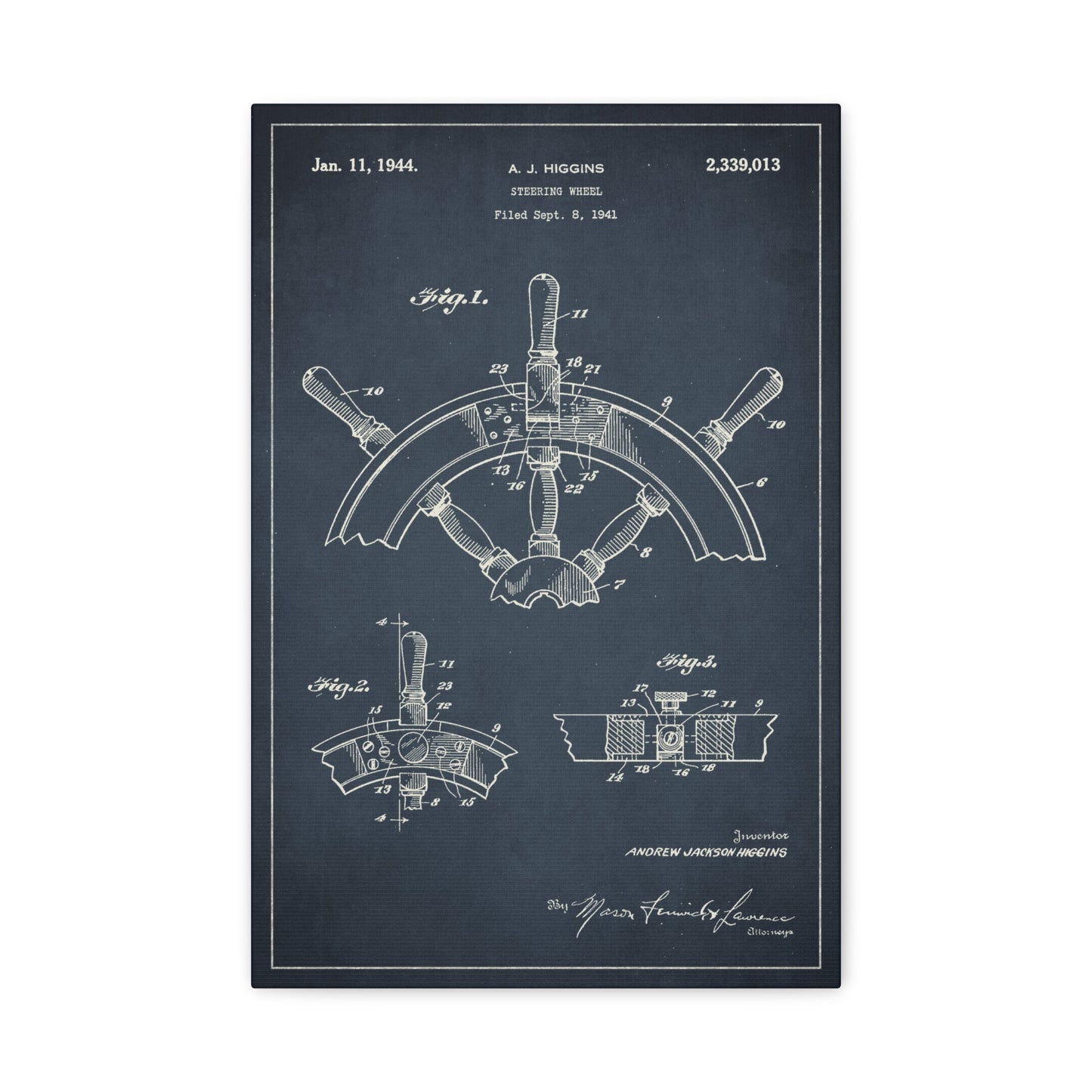 Boat Steering Wheel Nautical Patent Art Canvas Print