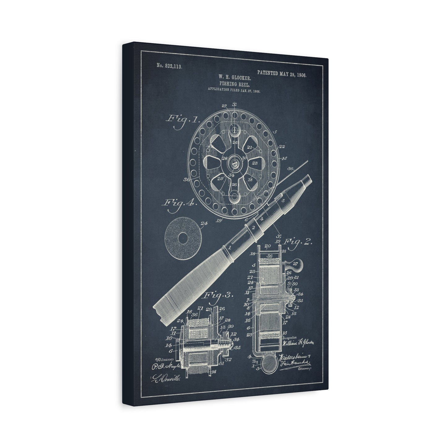 Fishing Reel Invention Patent Art Canvas Print