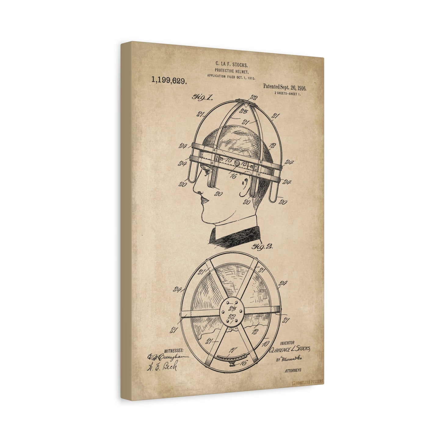 Protective Helmet Vintage Patent Canvas Wall Art