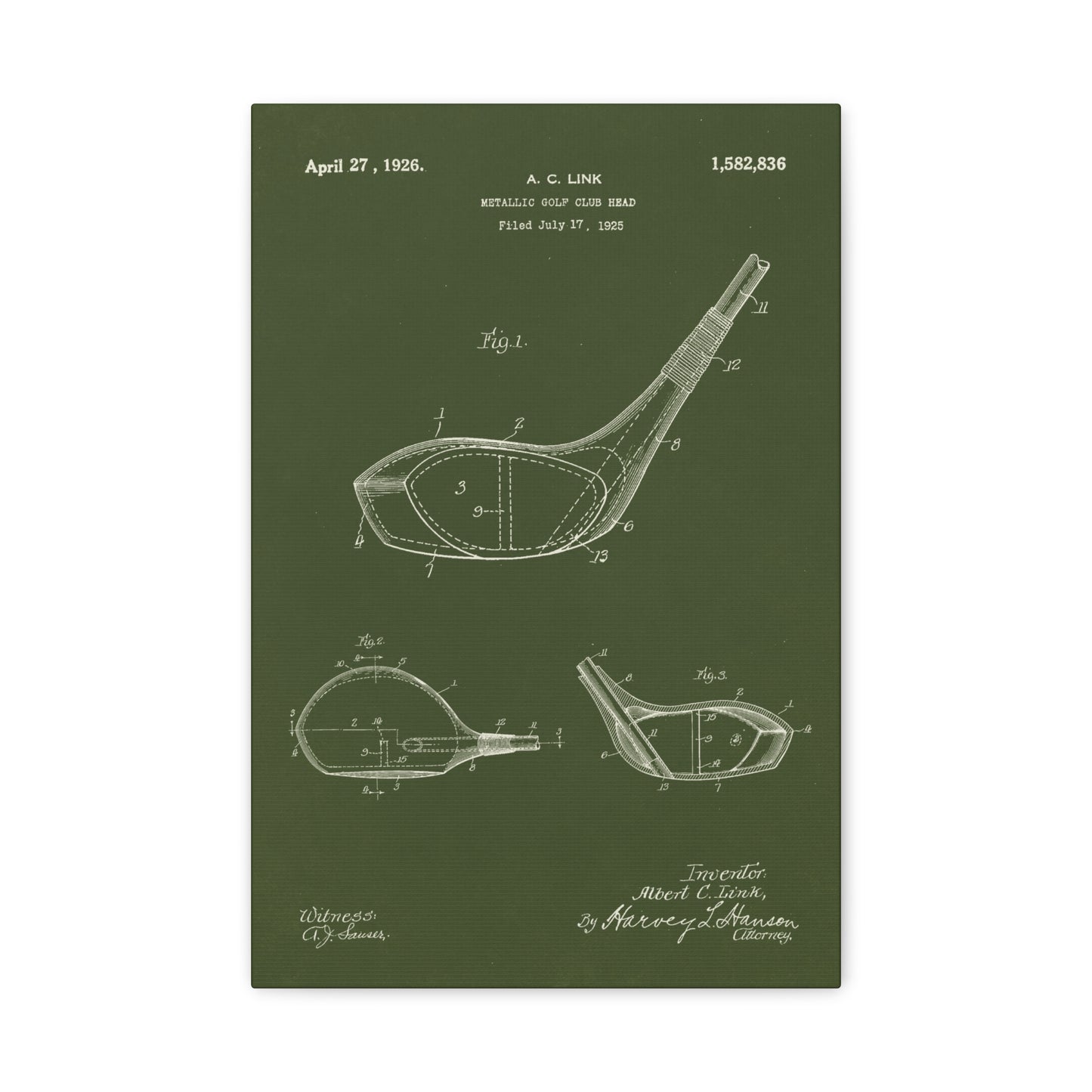 Golf Club (Driver) Patent Art Canvas Wall Art