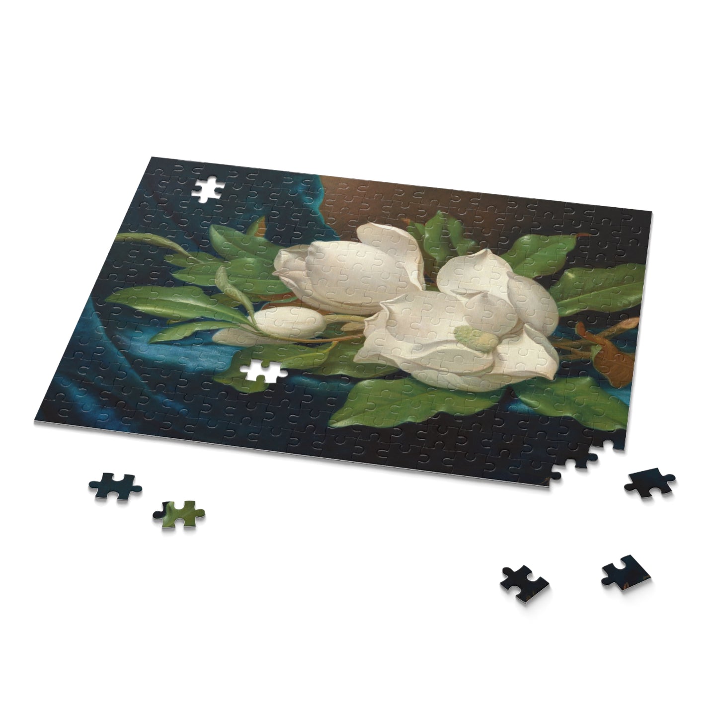Giant Magnolias on a Blue Velvet Cloth by Martin Johnson Heade Jigsaw Puzzle