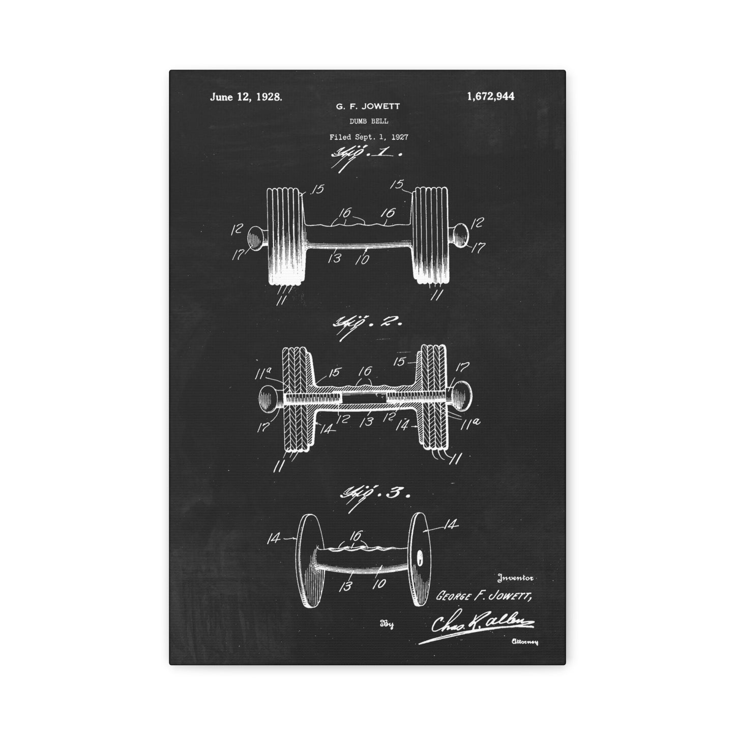Weightlifting Dumbbell Workout Patent Canvas Wall Art