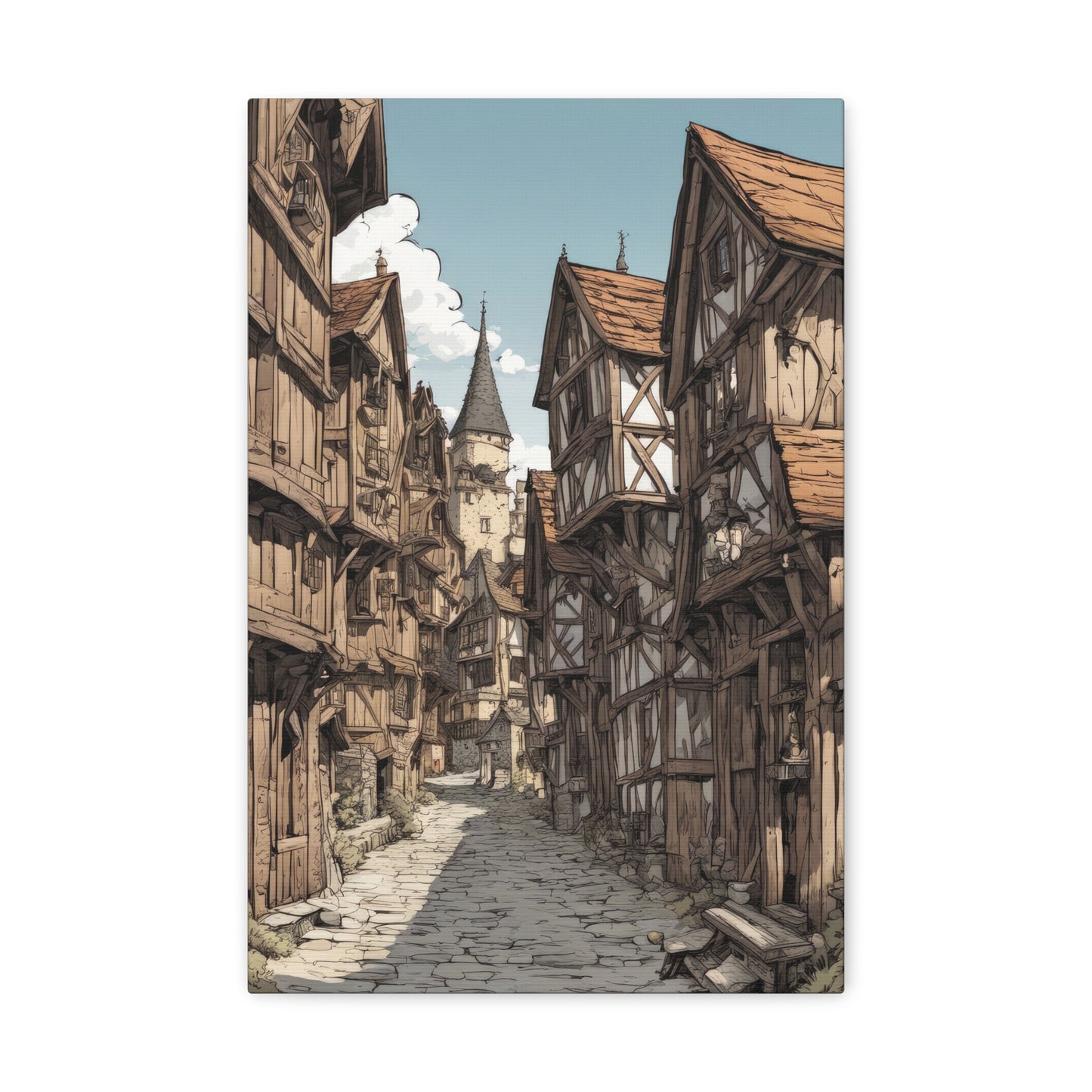 Medieval Village Digital Fantasy Illustration Canvas Print