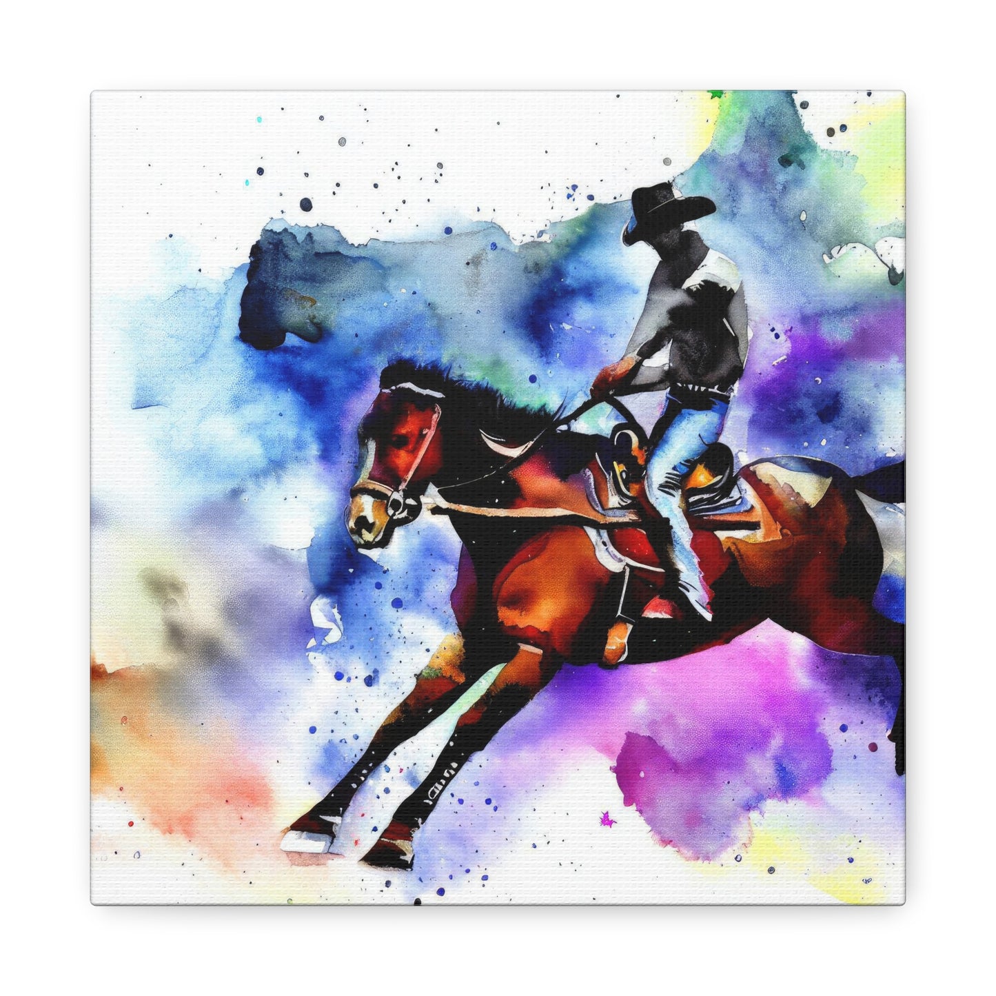 Cowboy Riding A Horse Watercolor Painting I Canvas Print