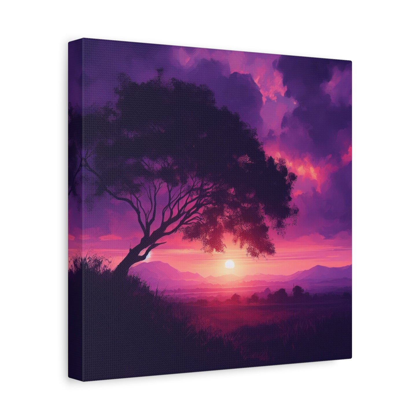 Purple Sunset with Tree Photography Canvas Print