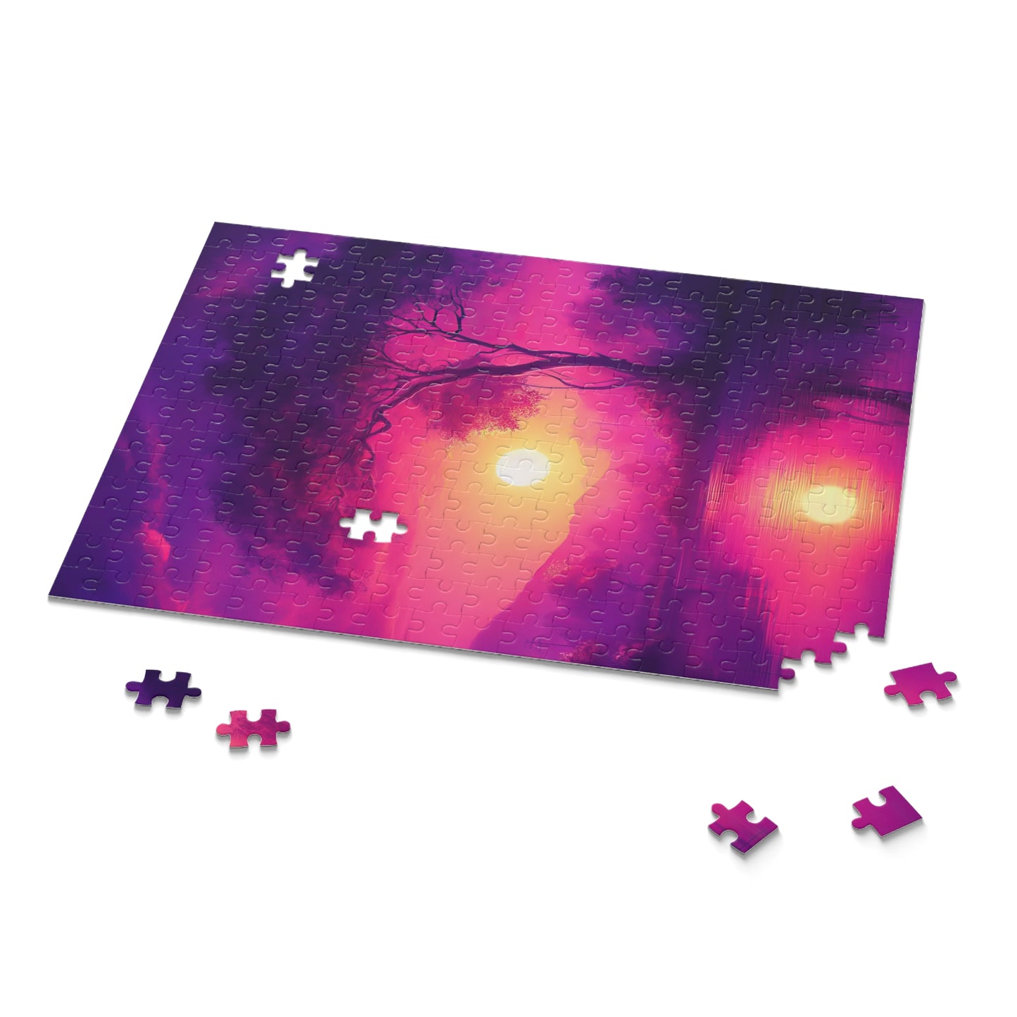 Purple Sunset with Tree Jigsaw Puzzle