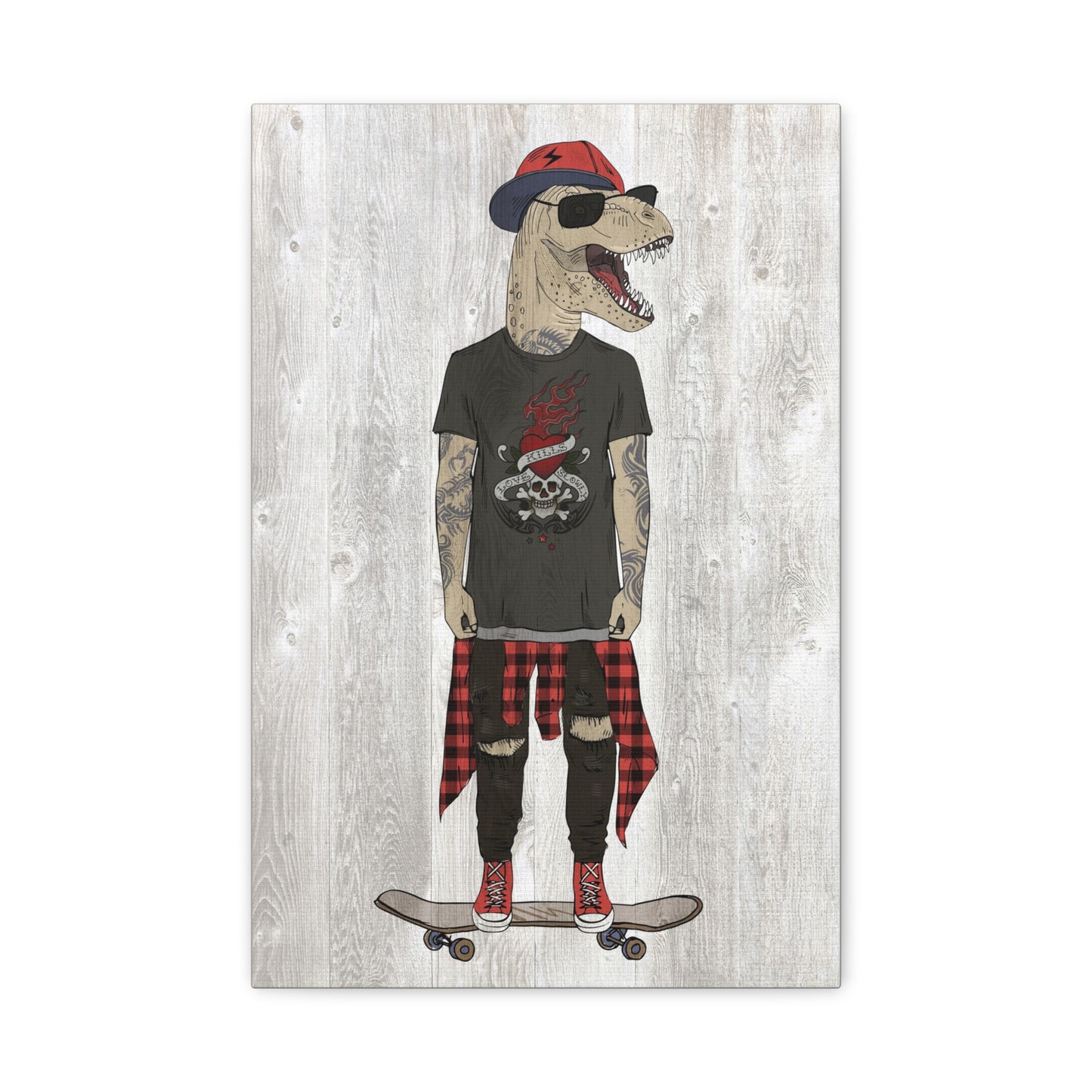Skateboarding T-Rex Dinosaur Canvas Wall Art