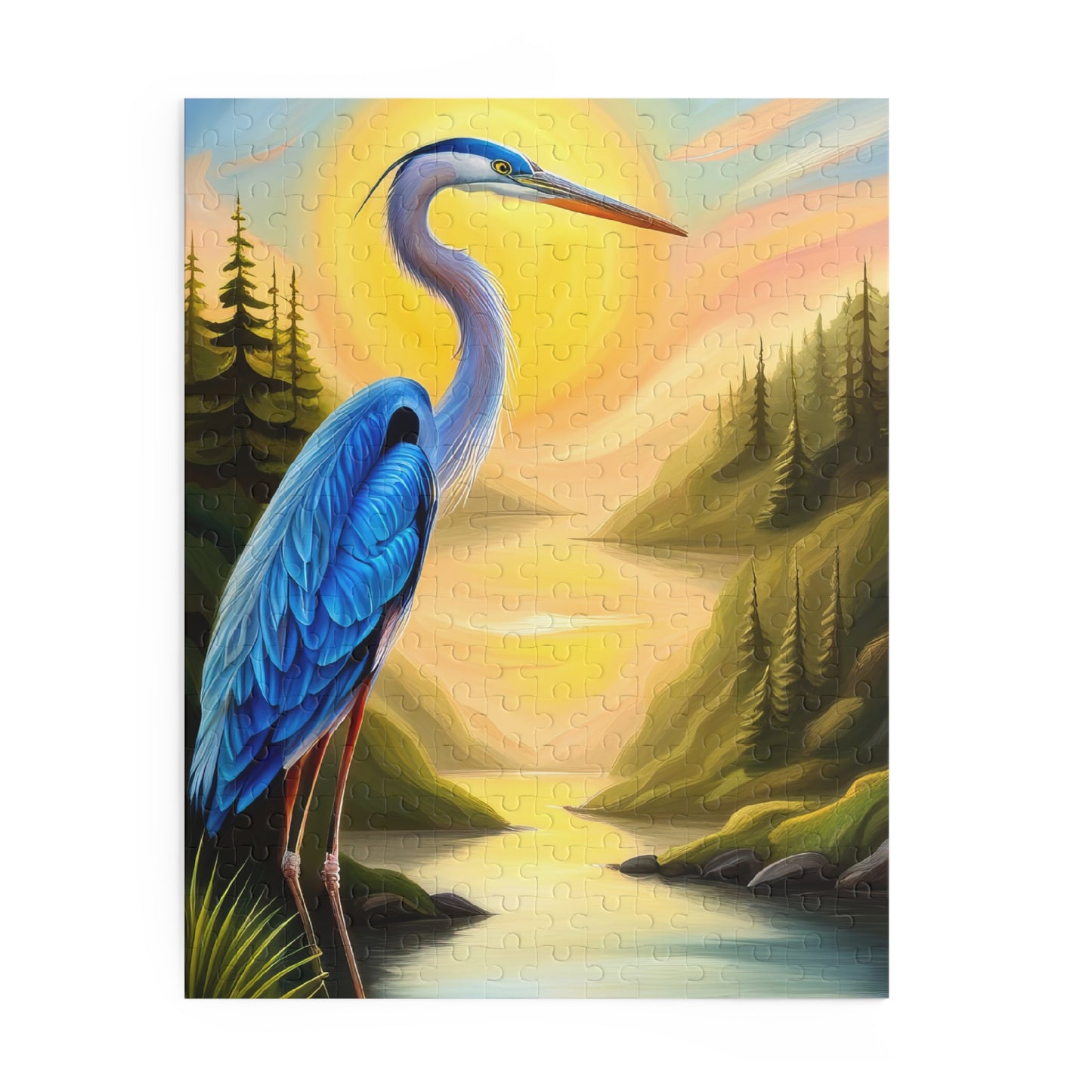Blue Heron in A Scenic Landscape Oil Painting Jigsaw Puzzle