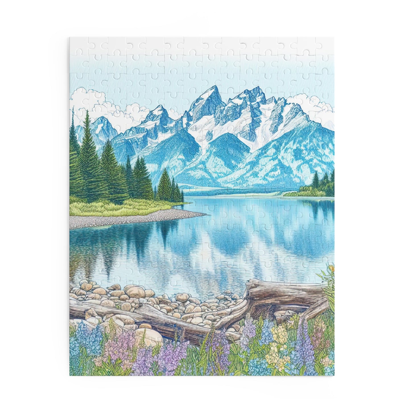 Jenny Lake at Grand Teton National Park Line Drawing Jigsaw Puzzle