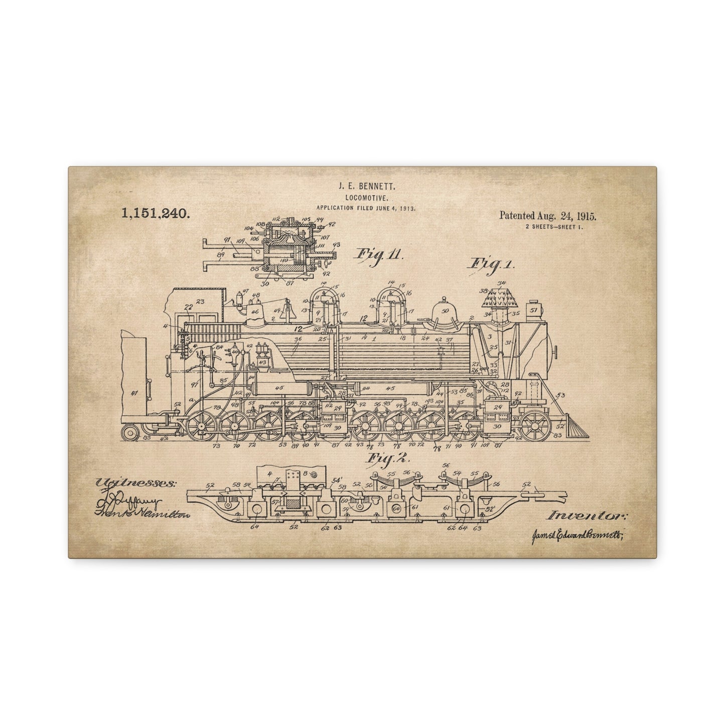 Steam Locomotive Patent Canvas Wall Art