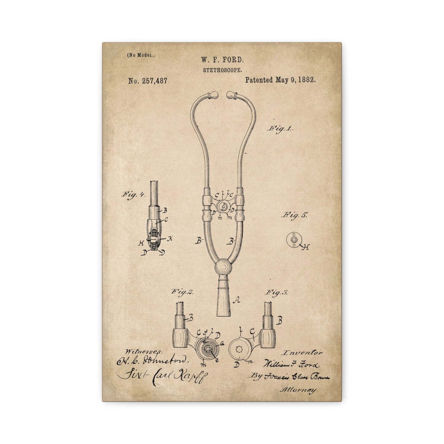 Stethoscope Medical Patent Canvas Wall Art
