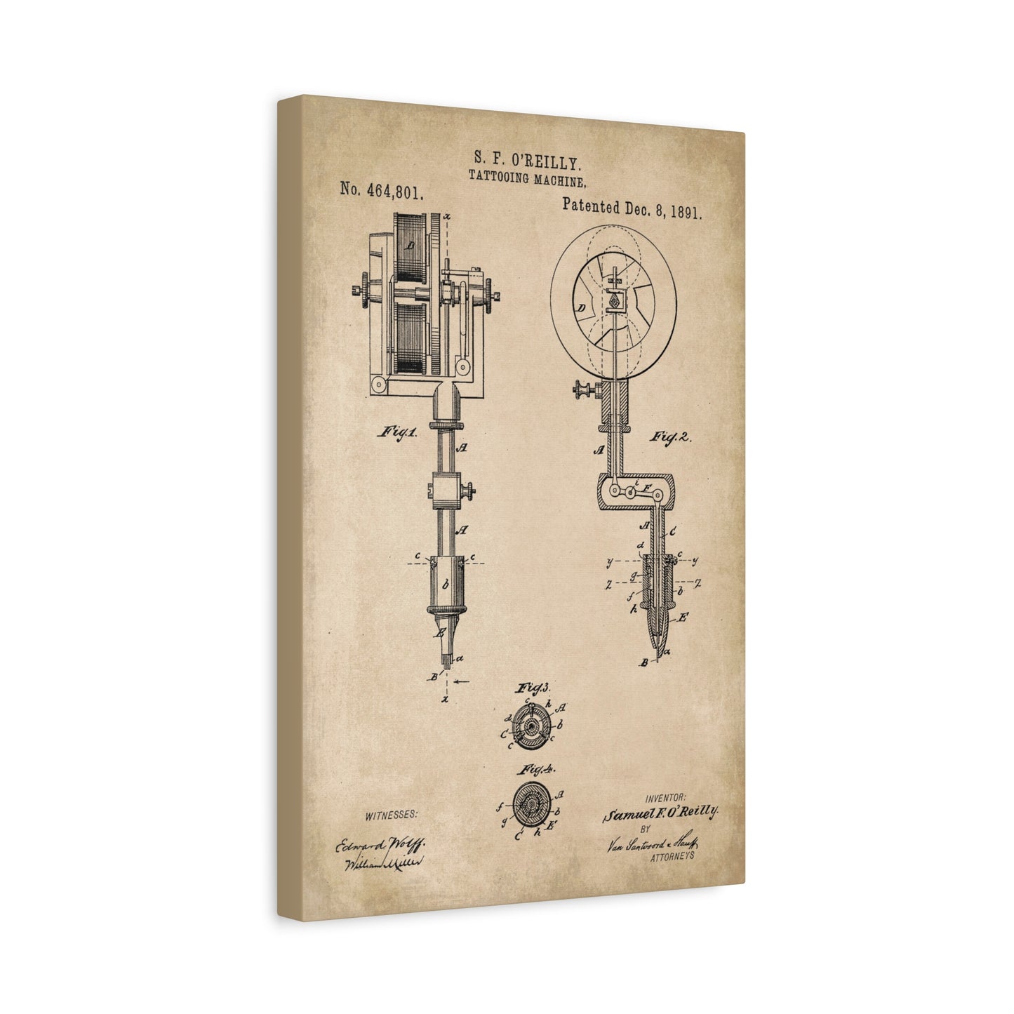Tattoo Machine Patent Canvas Wall Art