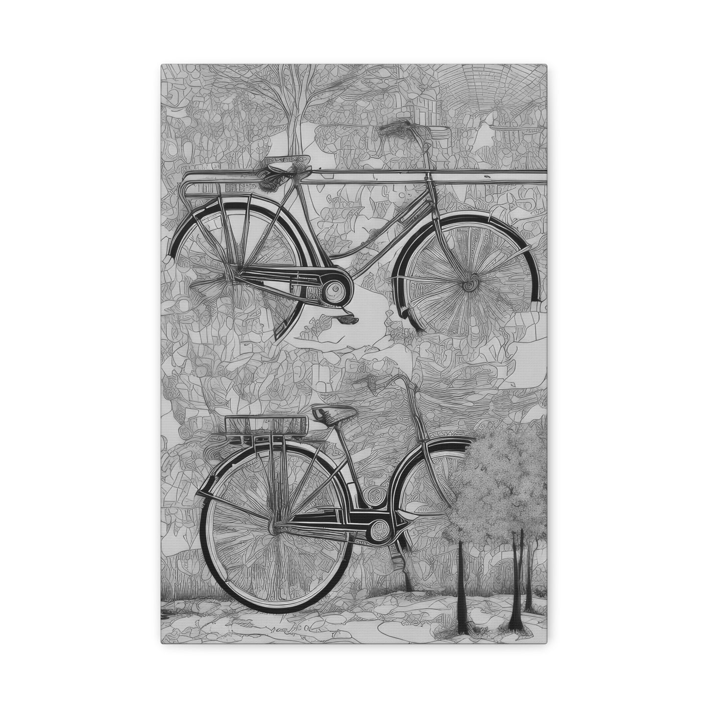 Two Abstract Bicycles Black and White Drawing Canvas Print