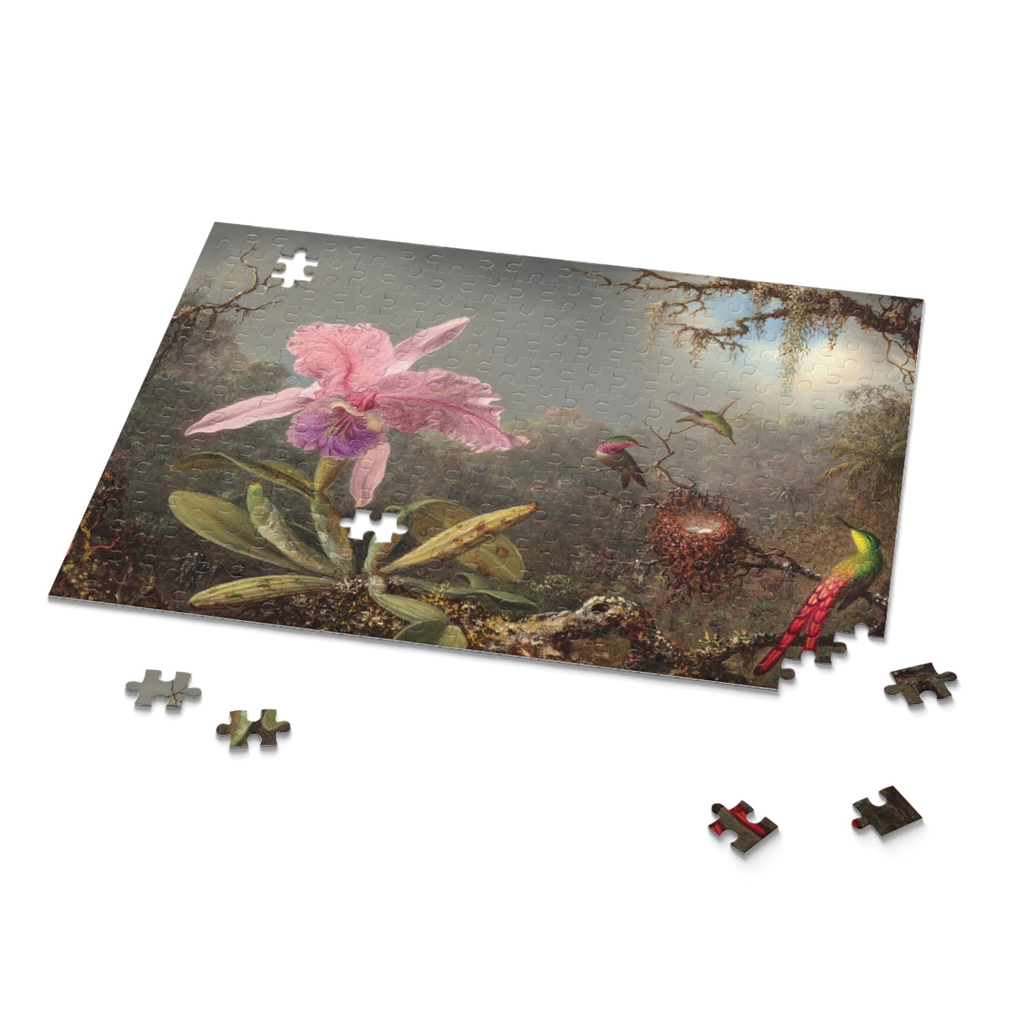 Cattleya Orchid and Three Hummingbirds by Martin Johnson Heade Jigsaw Puzzle