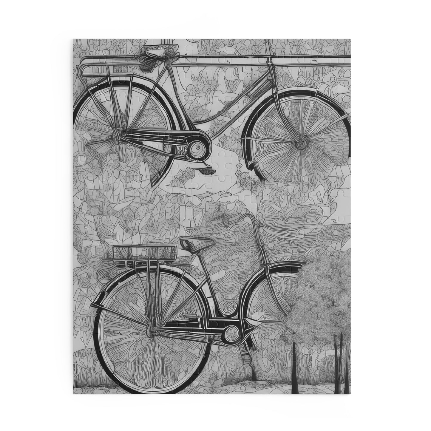 Two Abstract Bicycles Black and White Drawing Jigsaw Puzzle