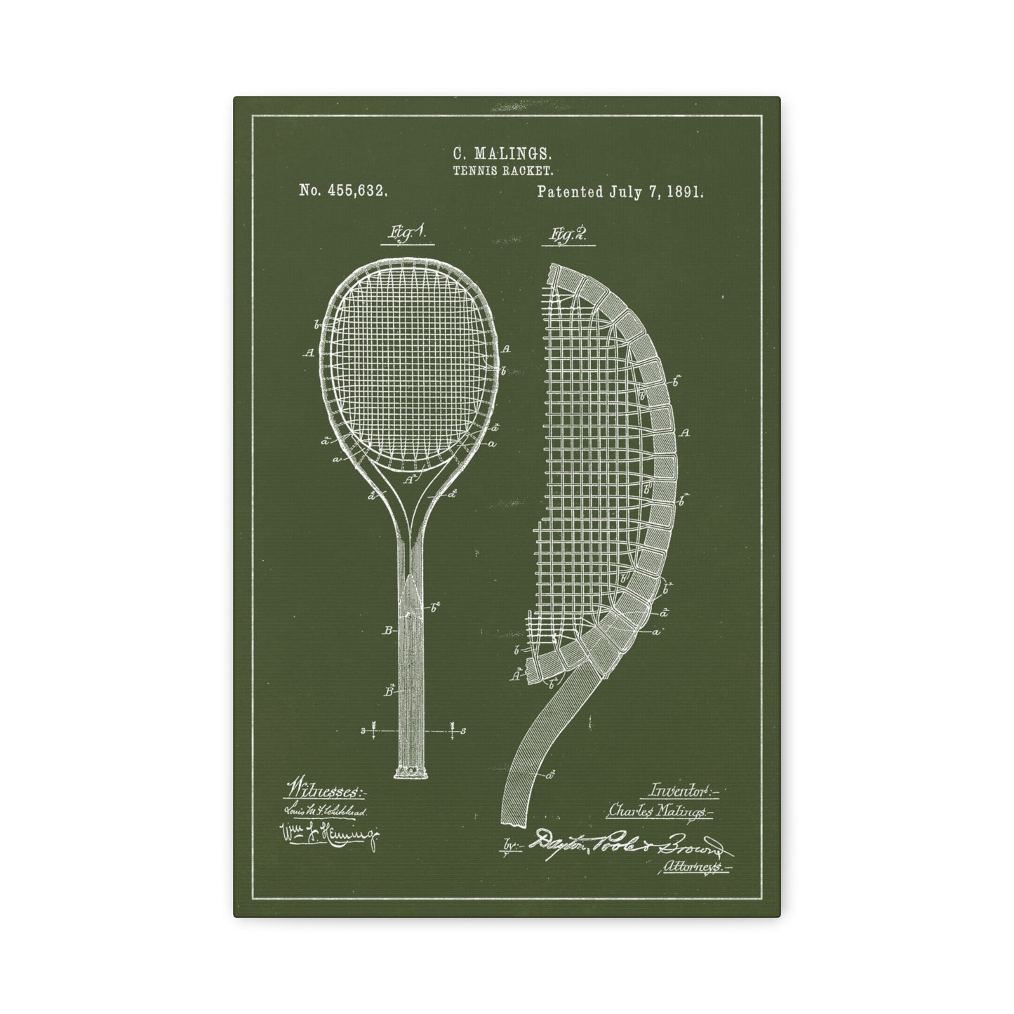 Tennis Racquet Patent Canvas Wall Art