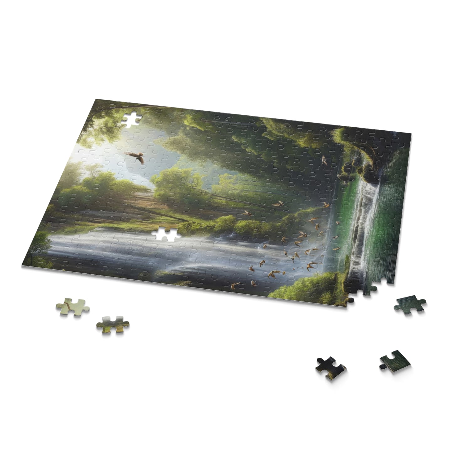 Forest Waterfall Digital Painting Jigsaw Puzzle