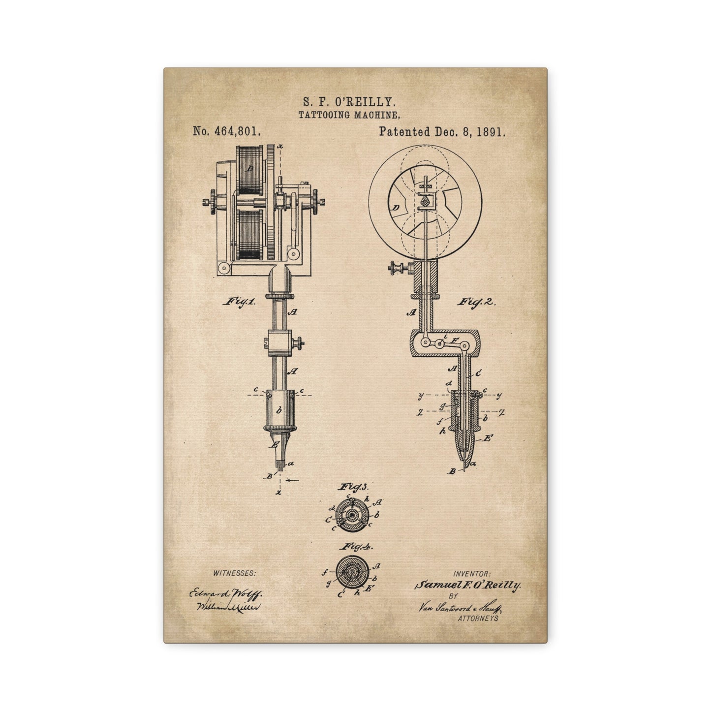 Tattoo Machine Patent Canvas Wall Art
