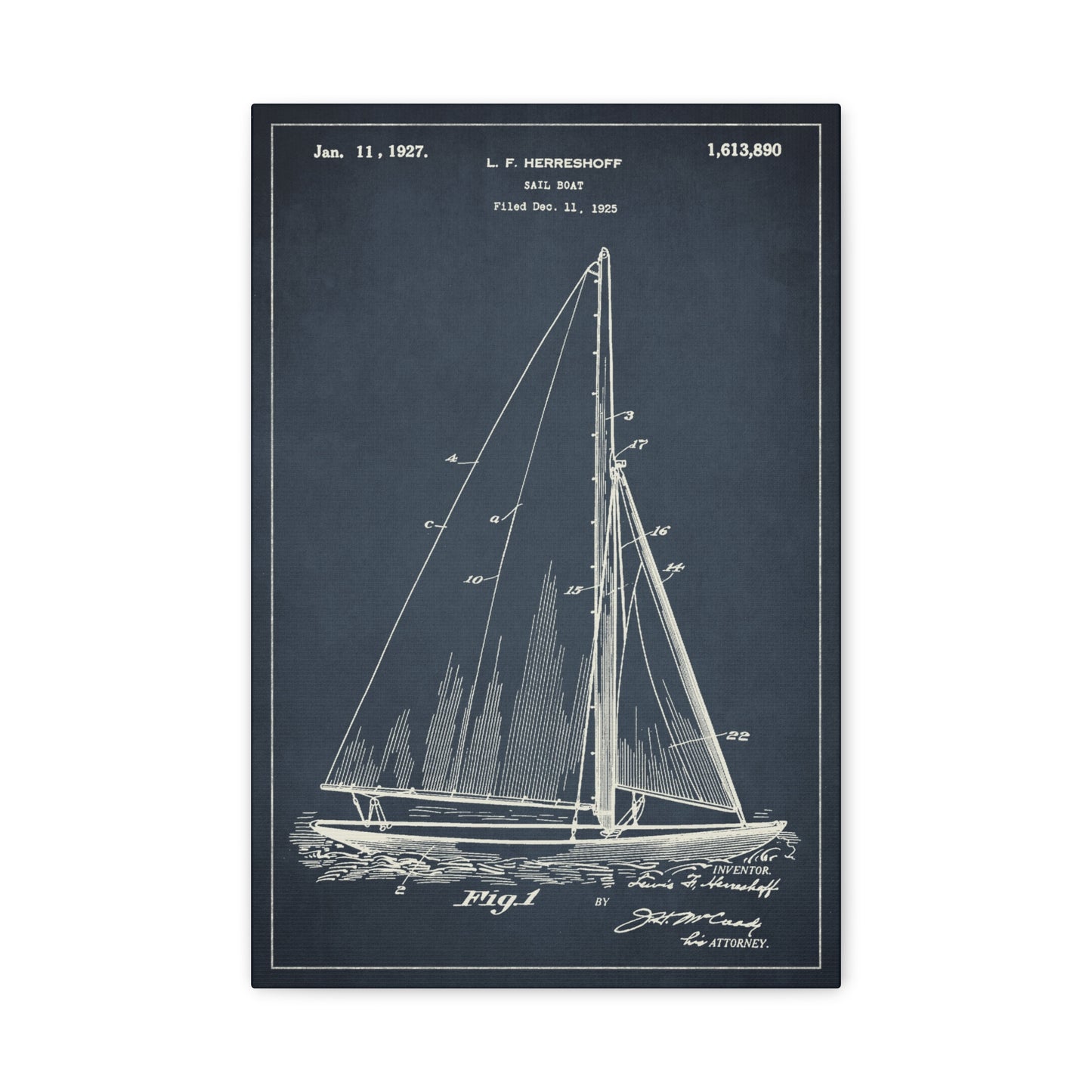 Sailboat Invention Patent Canvas Wall Art