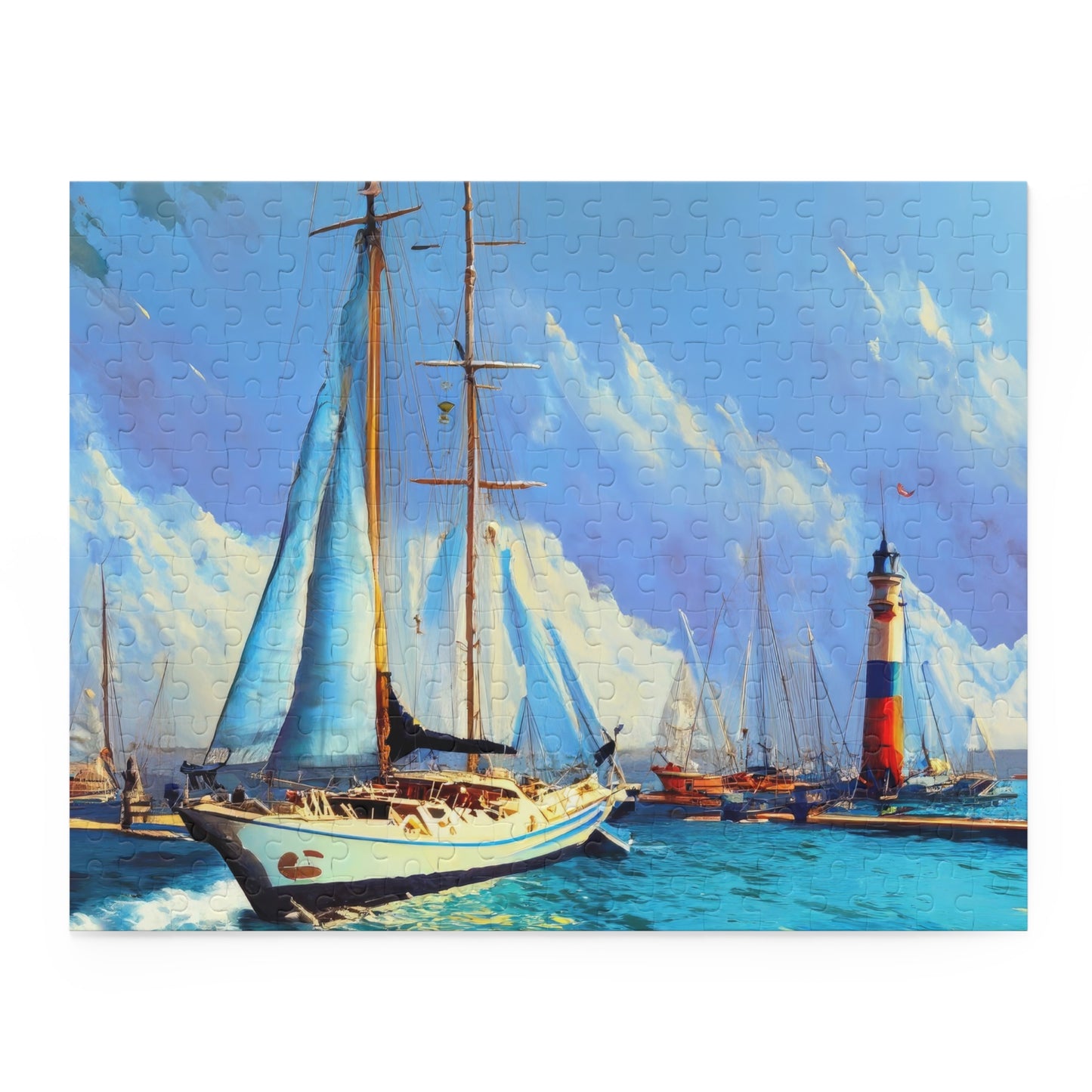 Sailboat and Lighthouse Oil Painting Jigsaw Puzzle