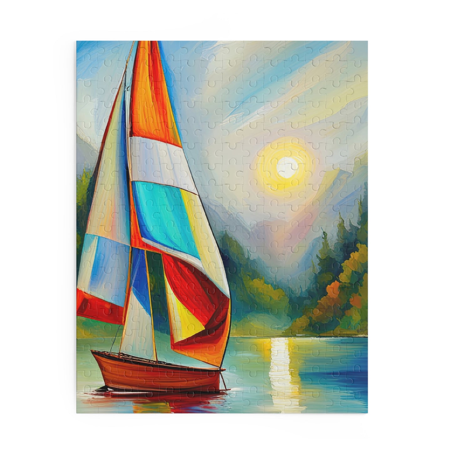 Colorful Sailboat at Sunset Acrylic Painting Jigsaw Puzzle