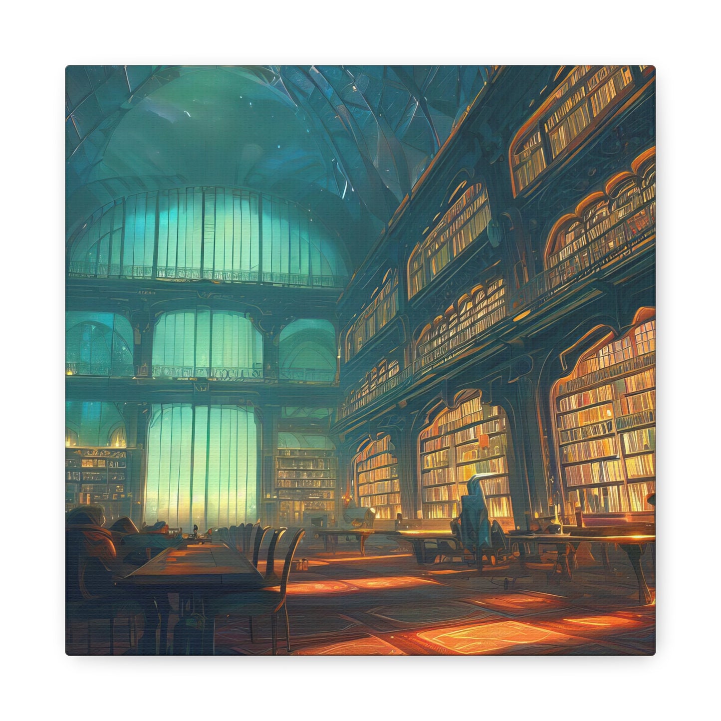 Fantasy Library at Night Digital Painting Canvas Print