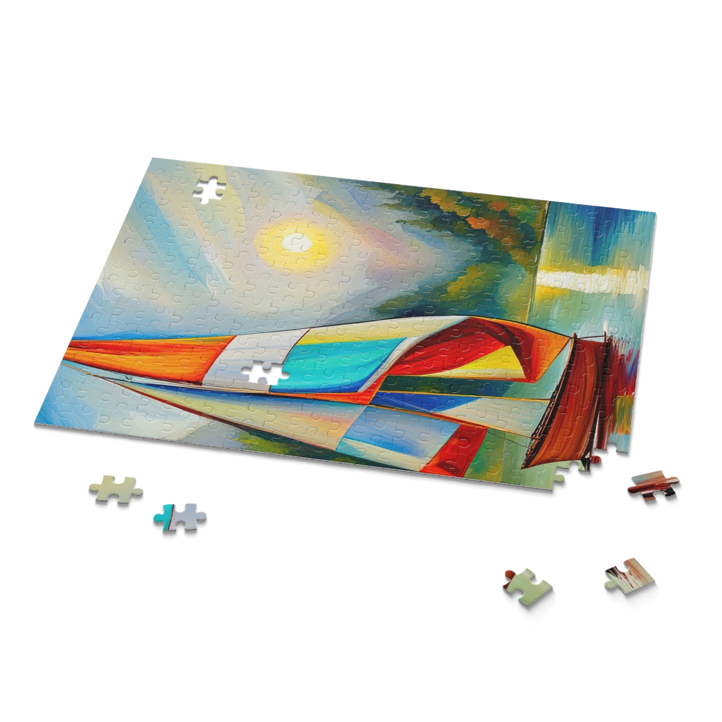 Colorful Sailboat at Sunset Acrylic Painting Jigsaw Puzzle