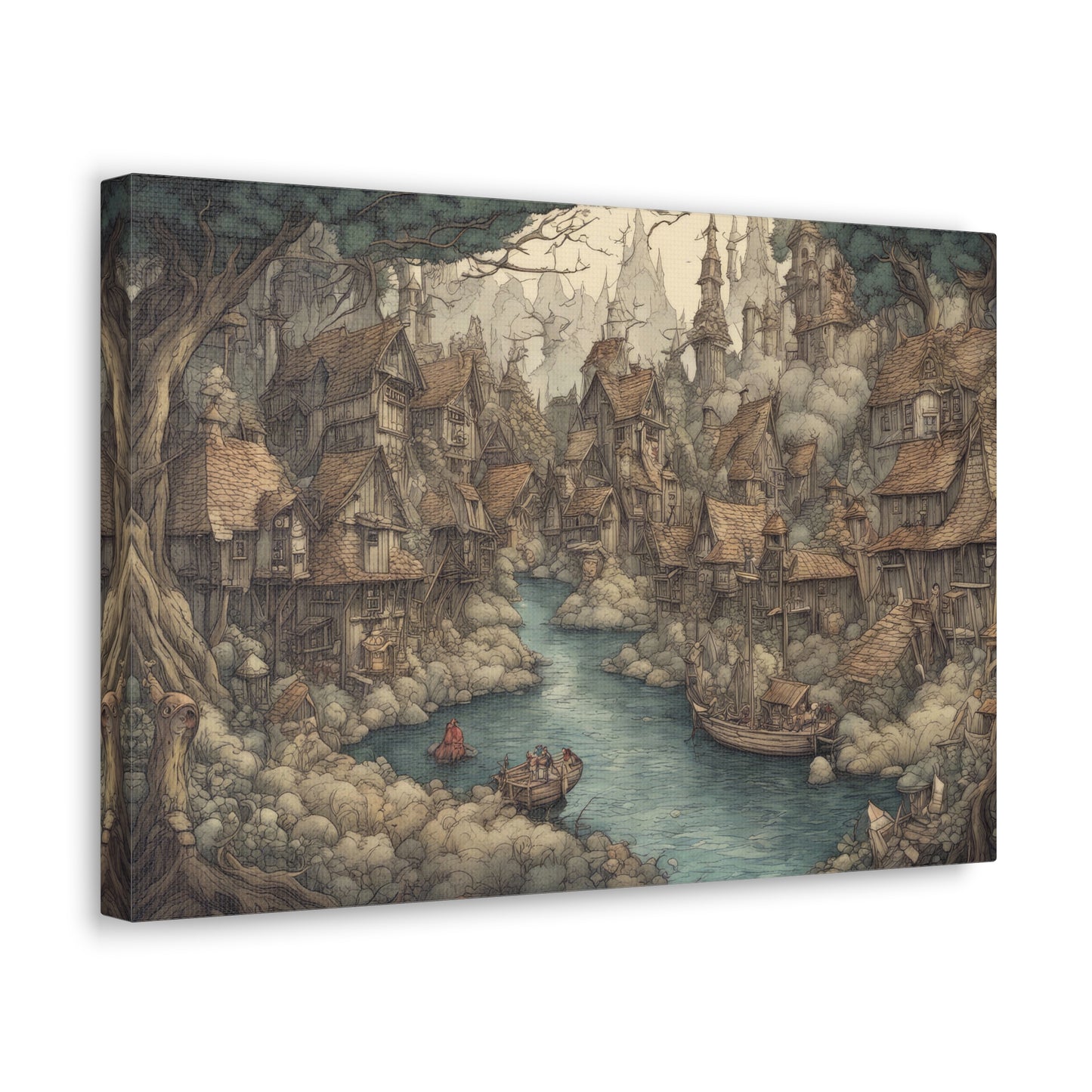 Medieval Village of Dwarves Fantasy Painting I Canvas Print