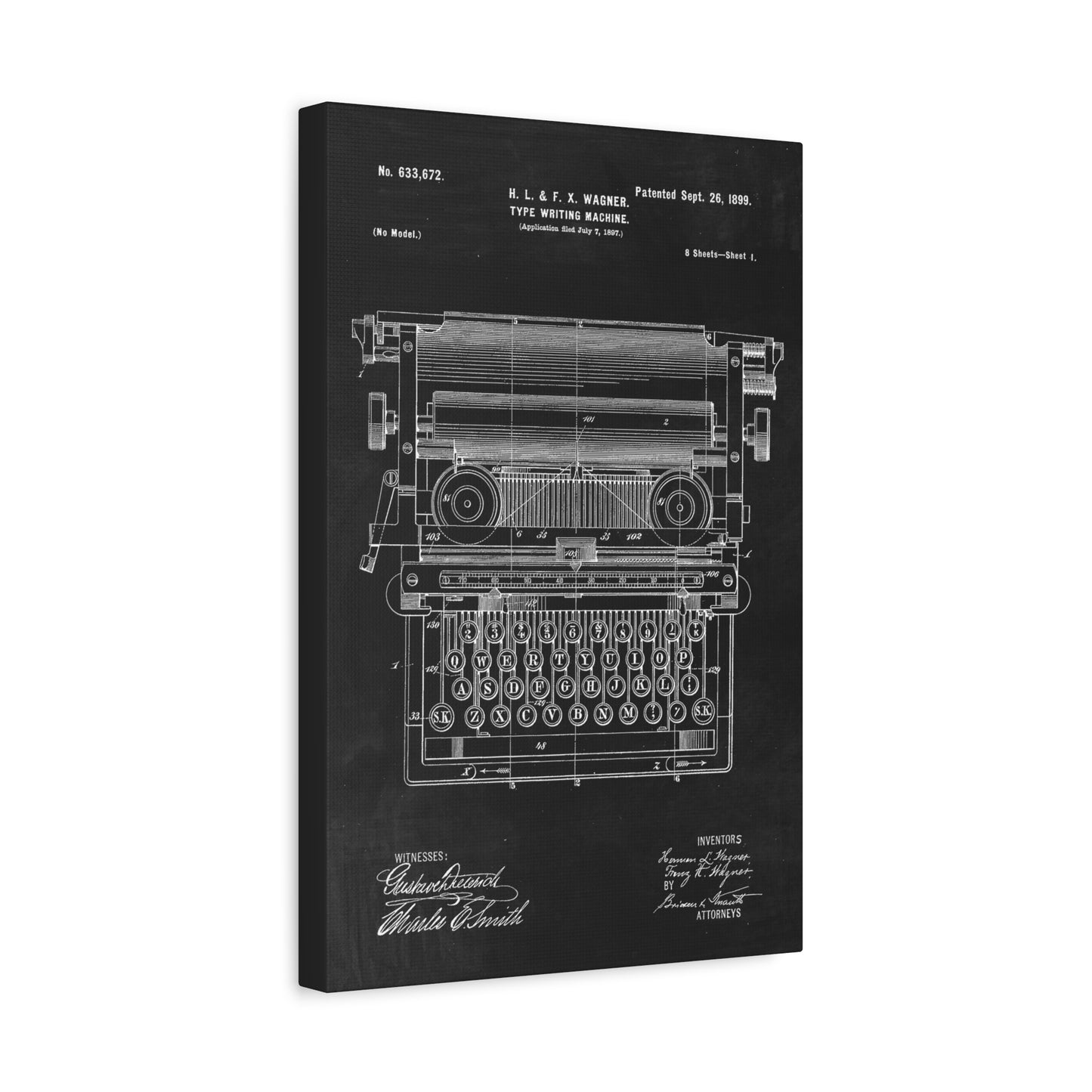 Typewriter (Antique) Patent Canvas Wall Art