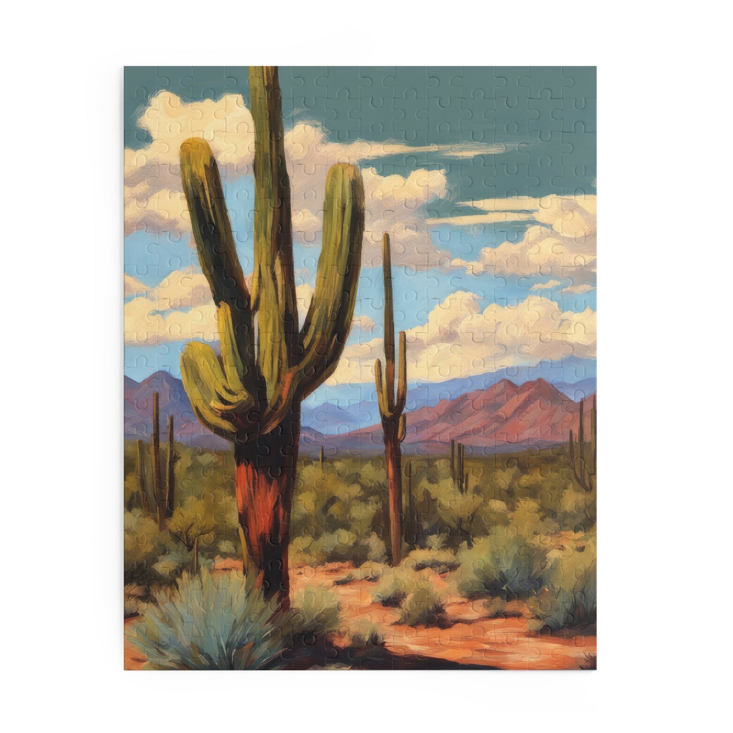 Saguaro Cactus in Mesa Arizona Acrylic Painting Jigsaw Puzzle