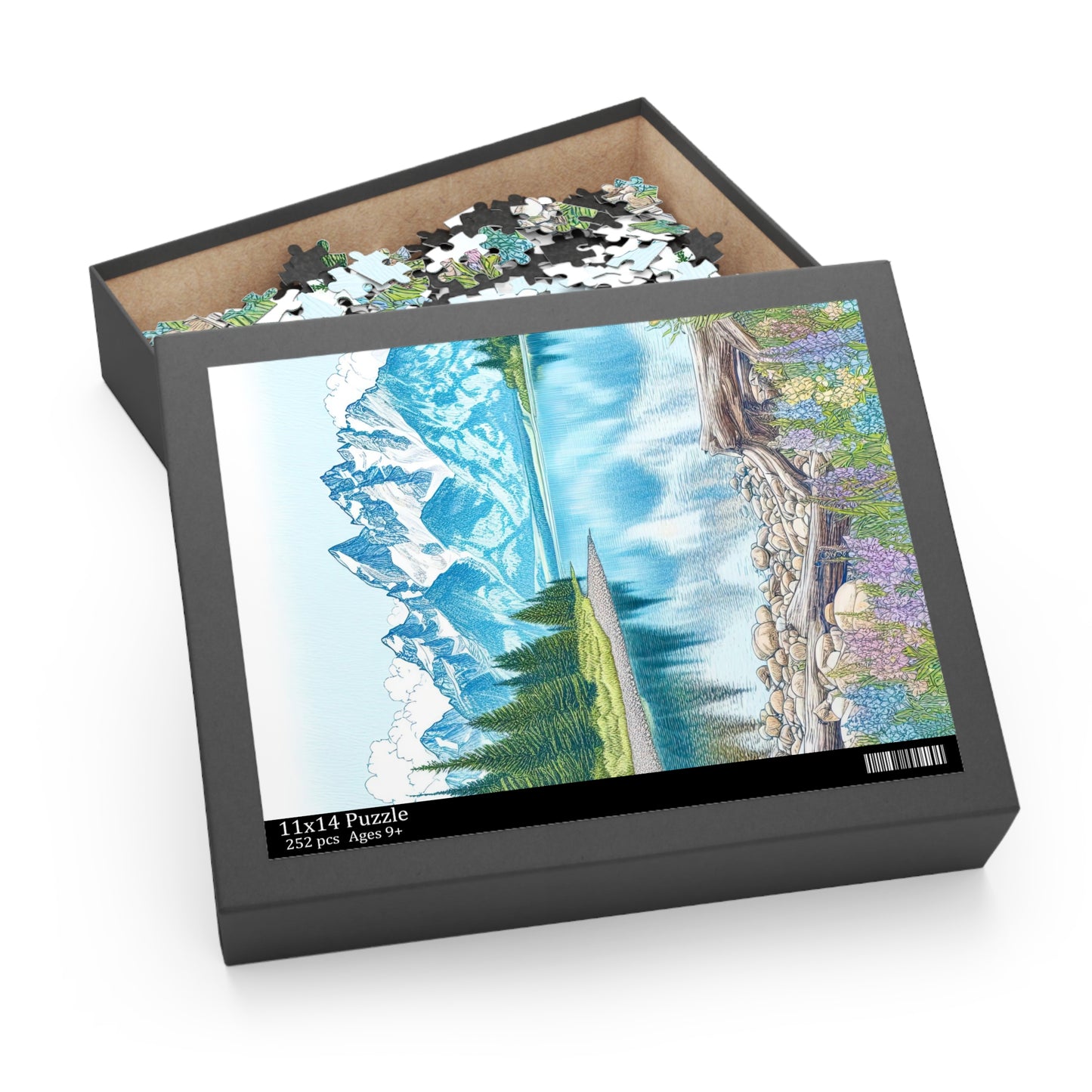 Jenny Lake at Grand Teton National Park Line Drawing Jigsaw Puzzle