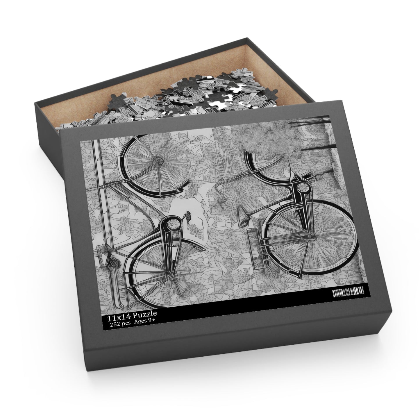 Two Abstract Bicycles Black and White Drawing Jigsaw Puzzle