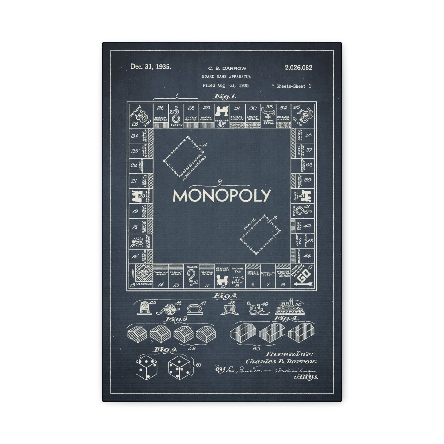 Monopoly Board Game Patent Canvas Wall Art