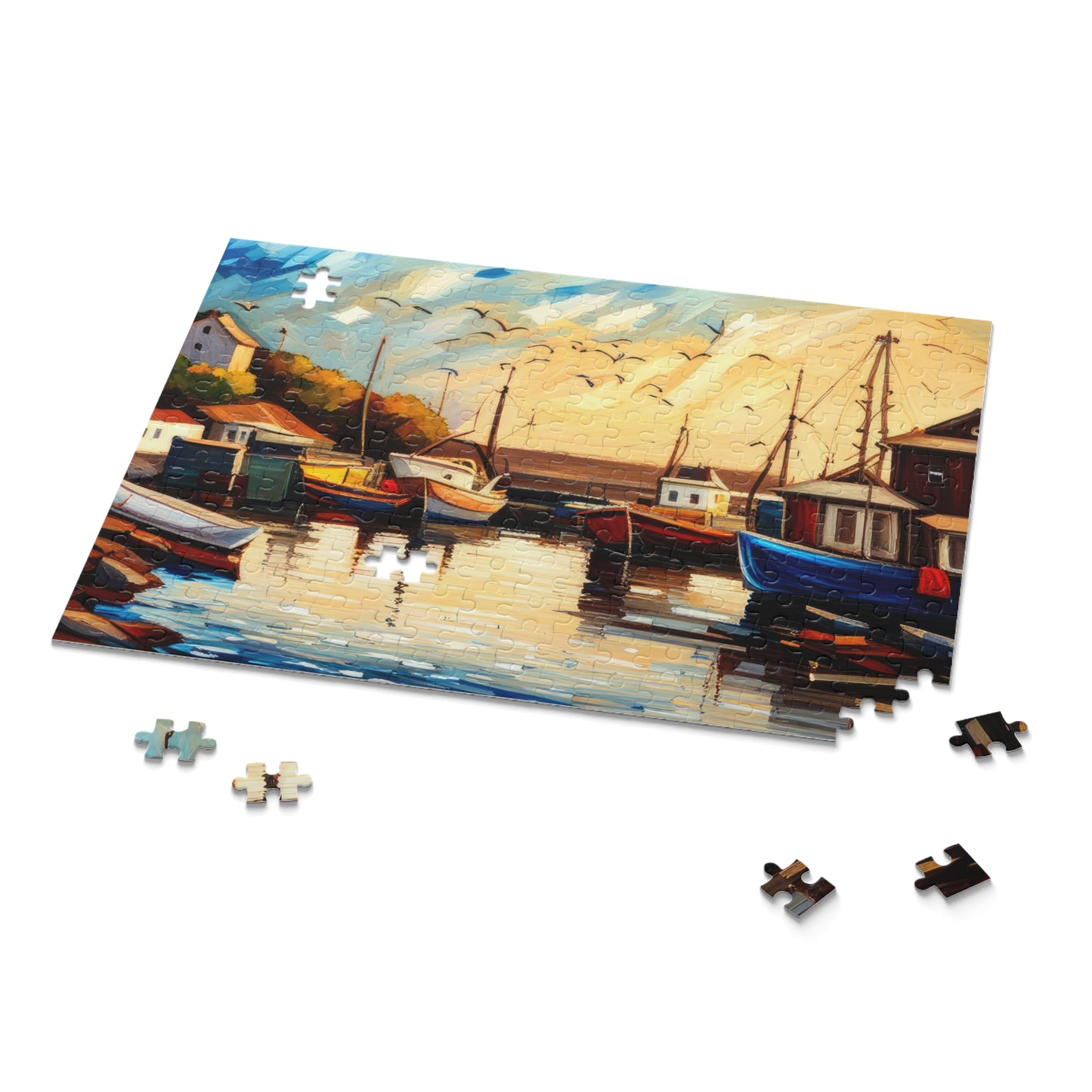 Tranquil Harbor Seascape Oil Painting Jigsaw Puzzle