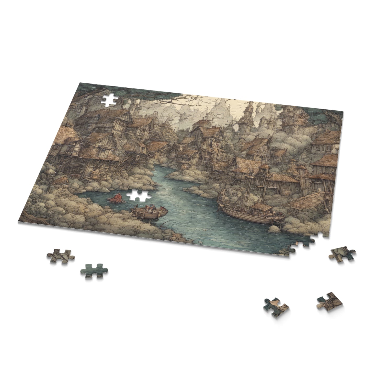 Medieval Village of Dwarves Fantasy Painting Jigsaw Puzzle
