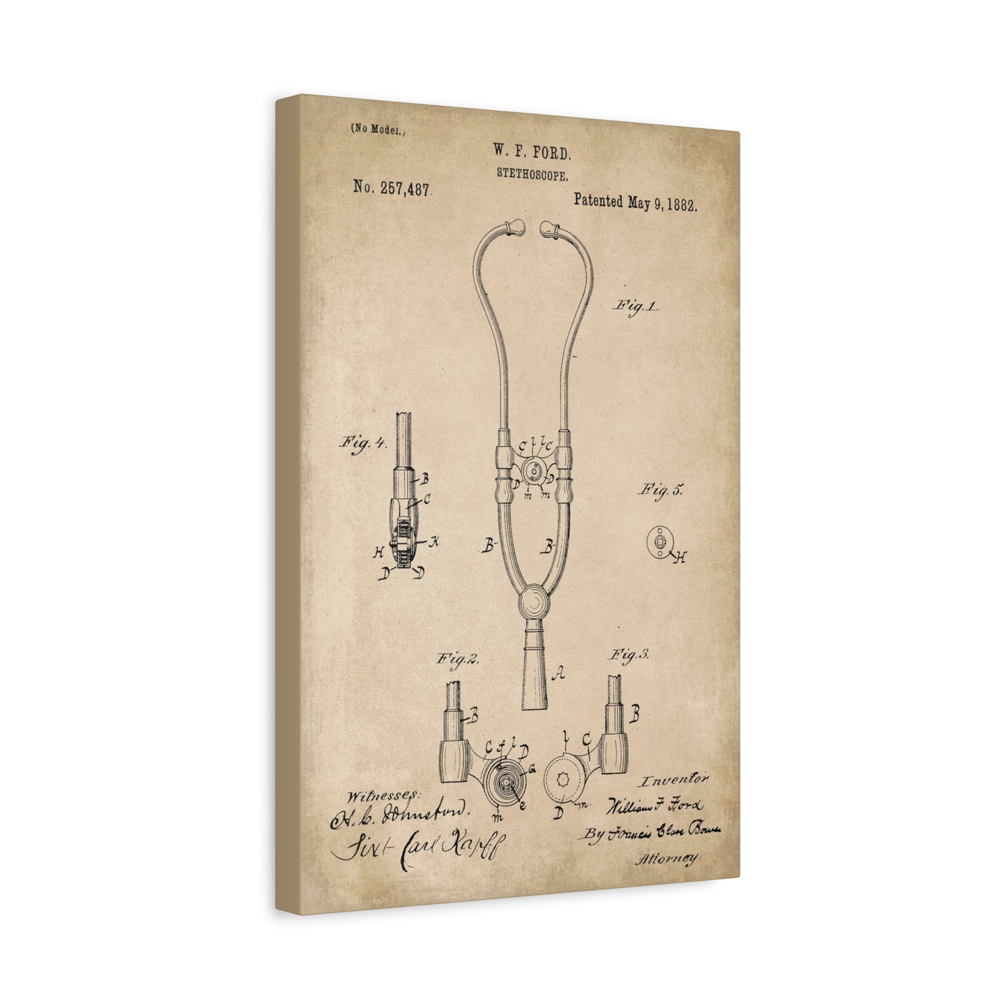 Stethoscope Medical Patent Canvas Wall Art