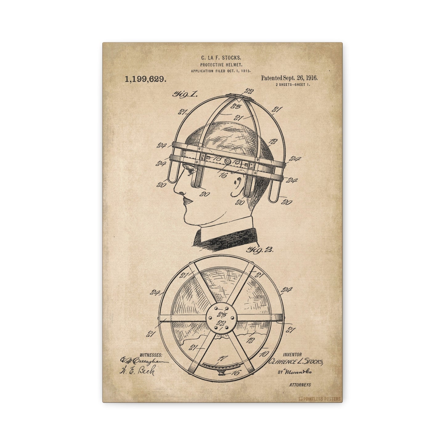 Protective Helmet Vintage Patent Canvas Wall Art