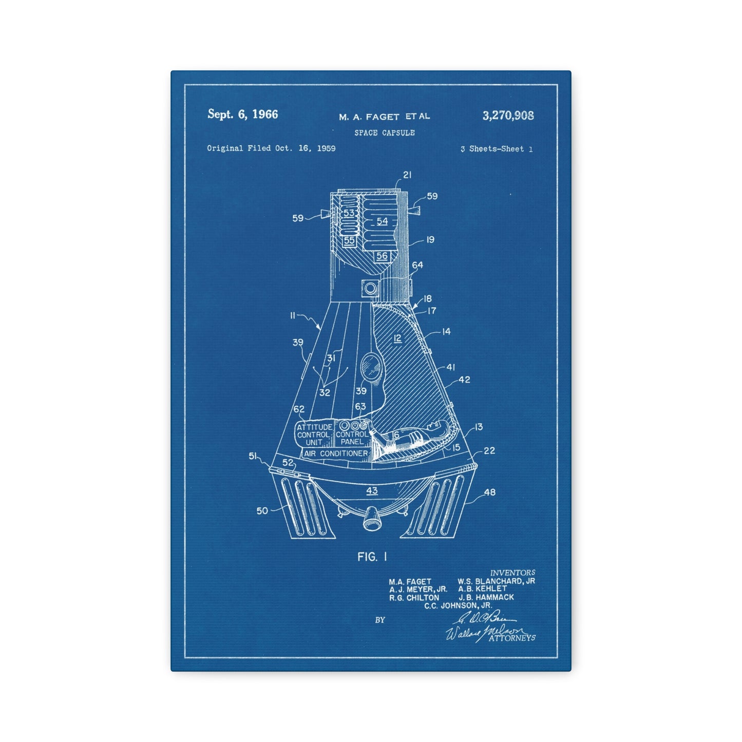 Nasa Mercury Space Capsule Blueprint Canvas Wall Art