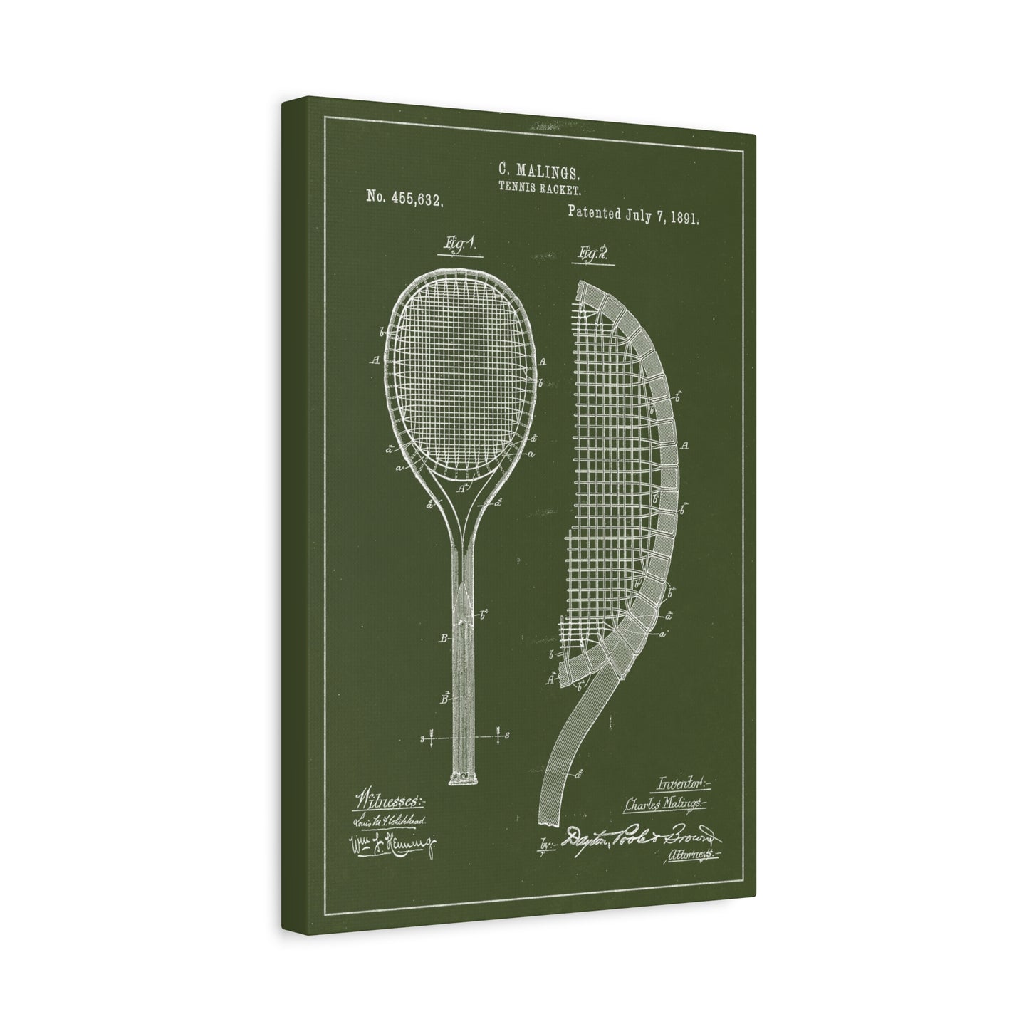 Tennis Racquet Patent Canvas Wall Art