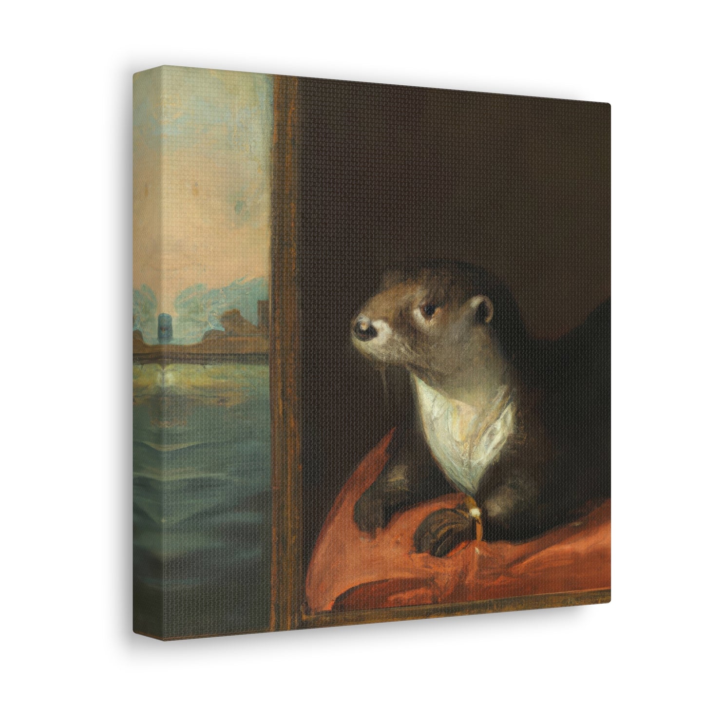 Contemplative Otter Oil Painting III Canvas Print