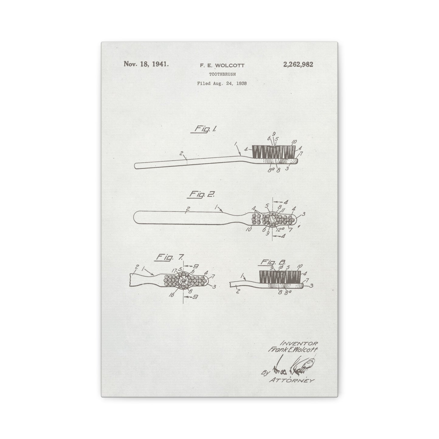 Toothbrush Vintage Patent Bathroom Canvas Wall Art