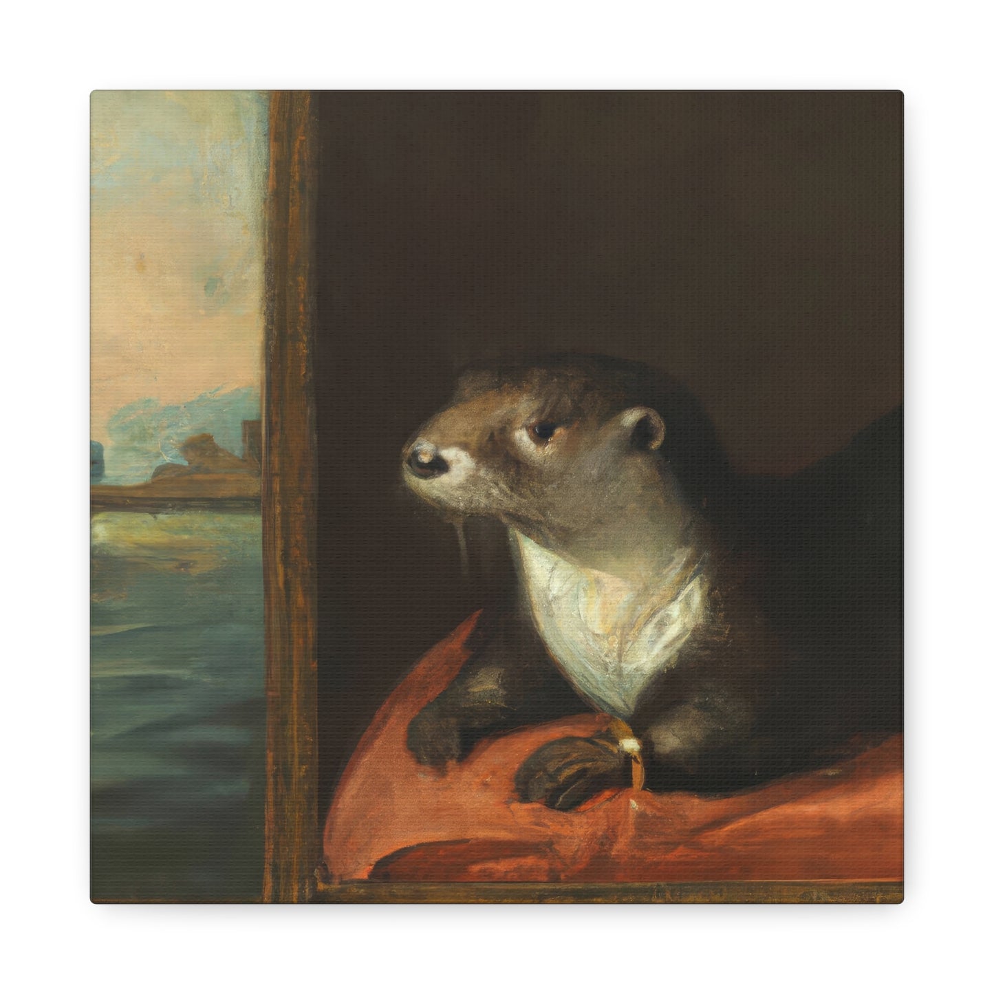 Contemplative Otter Oil Painting III Canvas Print